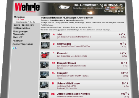 Webdesign Referenz Autovermietung carrental: Webdesigner Referenz Wehrle Autovermietung